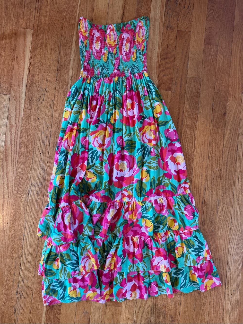 Abel The Label Strapless Smocked Ruffle Maxi Dress Women’s S Wedding Guest